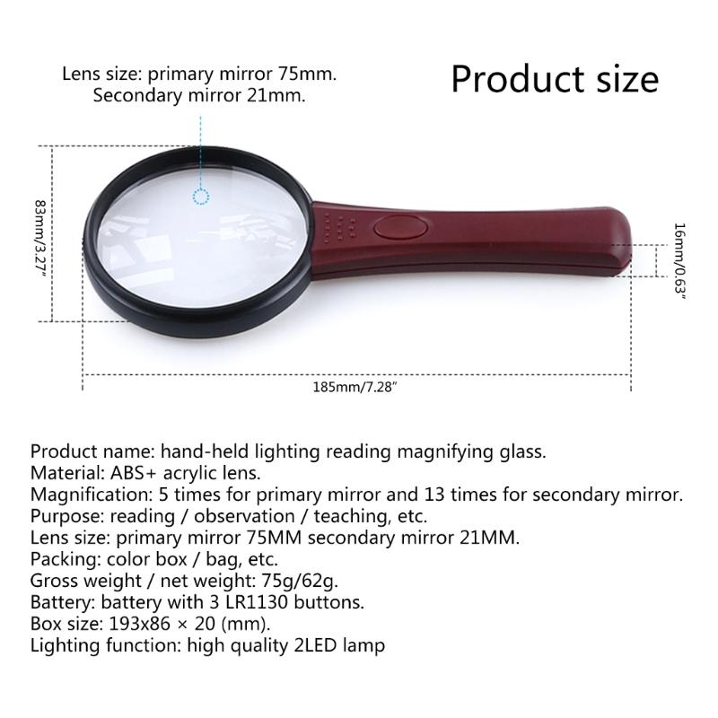 Magnifying Glass with Light Handheld Large LED Illuminated Lighted Magnifier for Seniors Reading Inspection Coin Jewelry