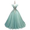 Green color yarn 1011 new host performance student vocal solo art test tutu skirt long evening dress women