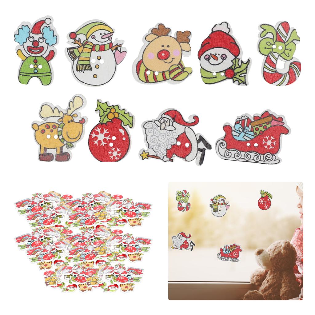 200pcs Cute Mix Sewing Wooden Button Flatback Snowflake Snowman Elk Hand Craft Accessories for Christmas DIY