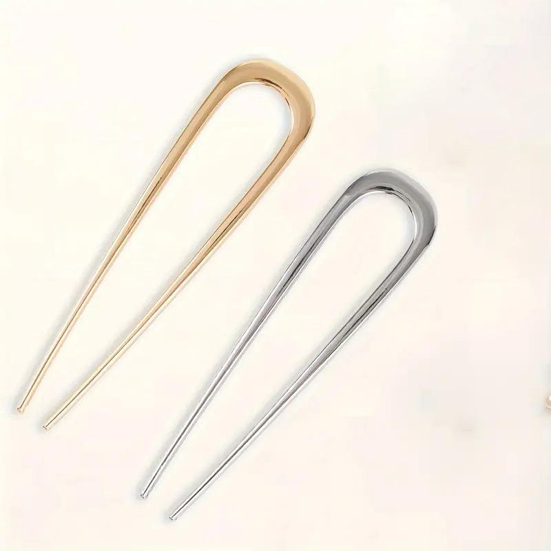 Elegant Zinc Alloy U-Shaped Hairpin - Large, Color-Preserving Hair Accessory for Daily Use and Ancient Style.