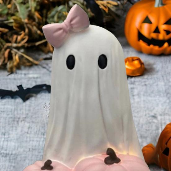 Розовая статуэтка тыквы-призрака на Хэллоуин, милая жуткая скульптура призрака, смола, настольное украшение, Хэллоуин, украшение для офиса, дома