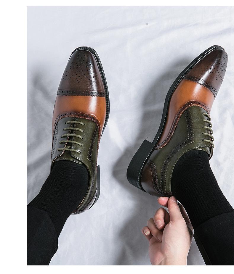 Trendy Men's Spliced Leather Oxford Shoes - Fashionable European & American Style, Large Size Available