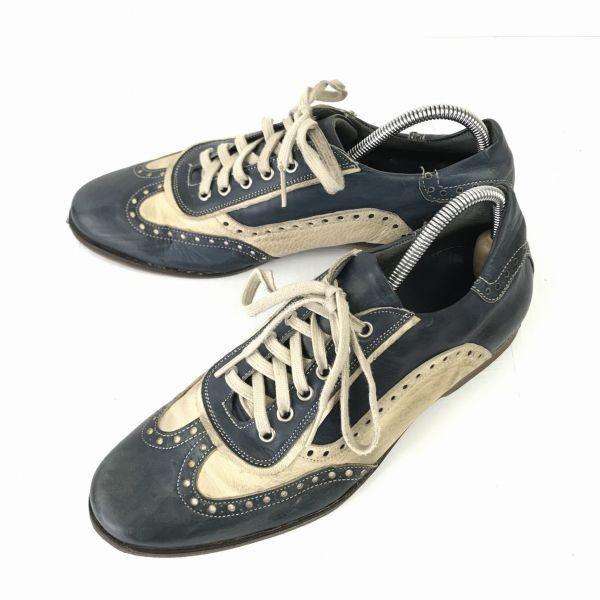 

Italy Male & Co Leather Spectator Two-Tone Wing Tip Shoes 41 25.5 Navy White