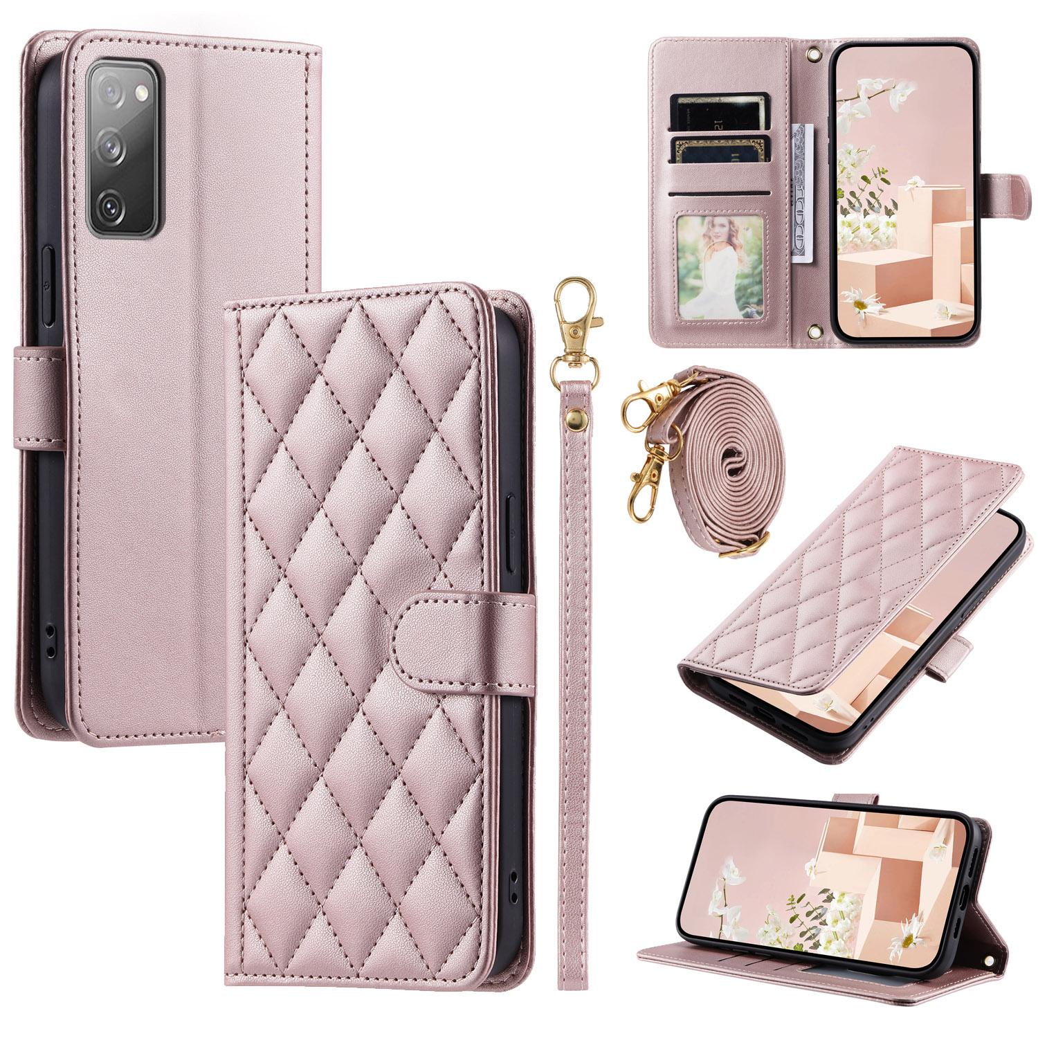 

For Samsung Galaxy S20 FE/S20 FE 5G/S20 FE 2022/S20 Lite Case Leather Wallet Cover with Straps Rose Gold