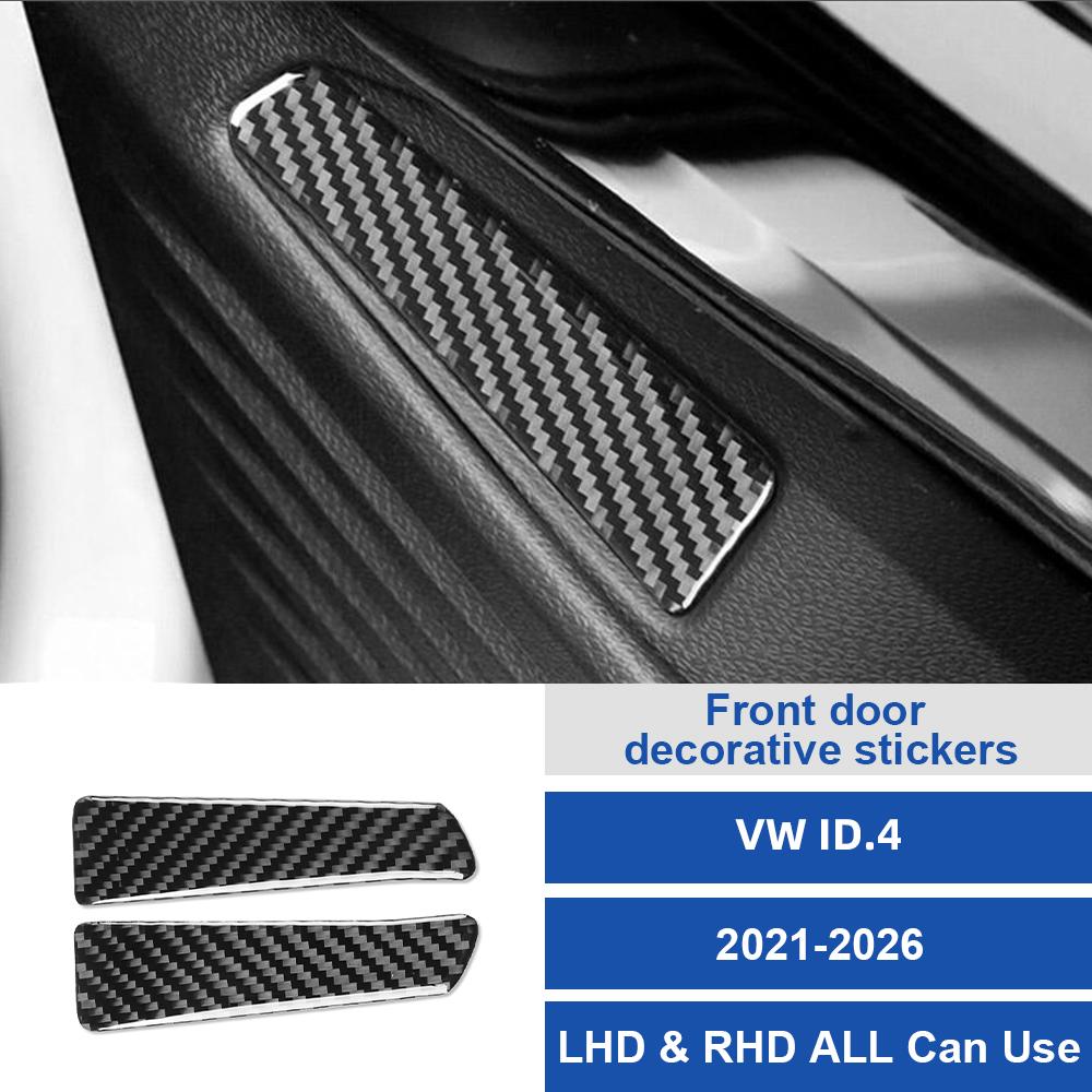 For Volkswagen ID.4 2021-2026 Front Door Trim Sticker Black Carbon Fiber Interior Accessories Decor Upgrade Not for US Models