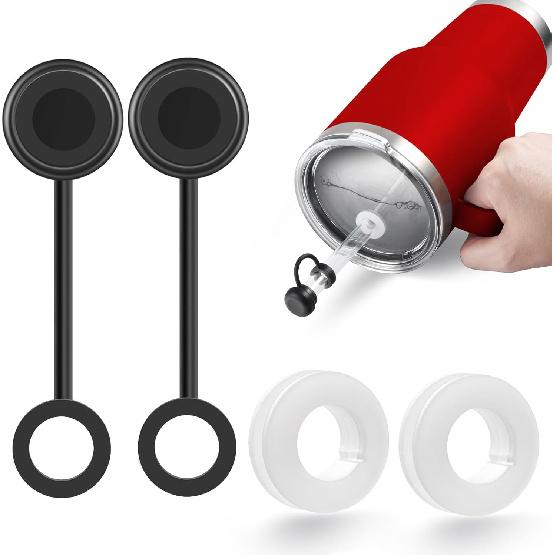 2 Packs Spill Proof for Yeti, Spill Stoppers for Yeti Straw Cup Lids 42 oz 35 oz 25 oz, Silicone Leak Stopper for Rambler 26 oz, Leaking Proof Black+Clear