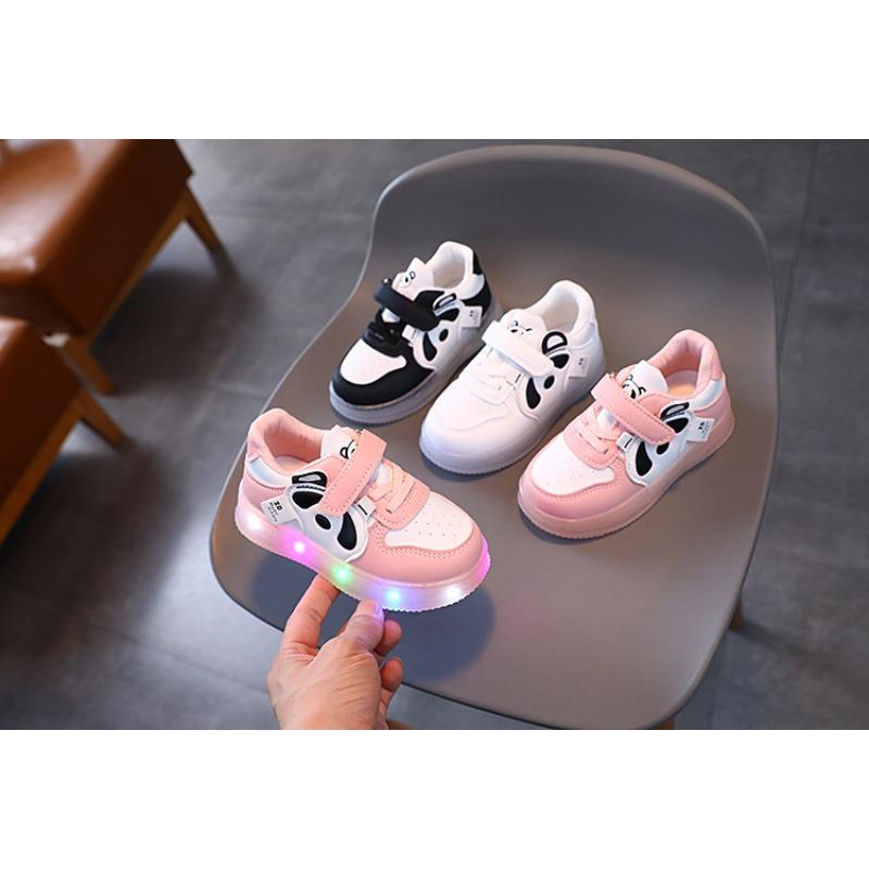 Baby Panda Cartoon Board Shoes LED Light-Up Casual Sneakers for Toddlers & Children Casual Cool Kids Shoes Everyday Sneakers