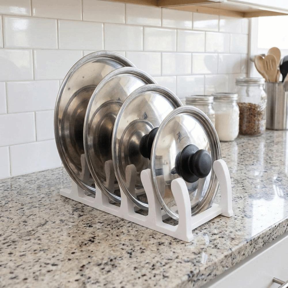 Plastic Pot Lid Rack Large Capacity Vertical Pan Lid Storage Rack Cookware Organizer for Kitchen