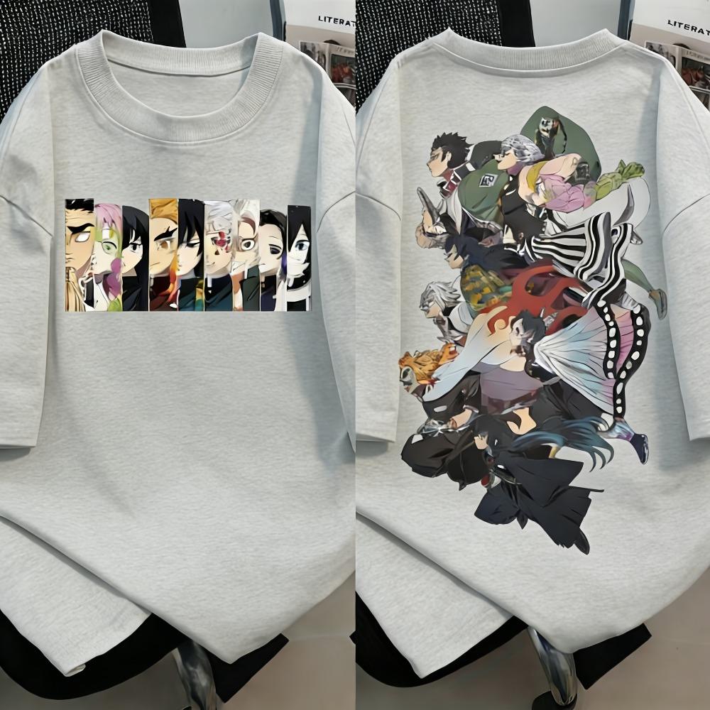 Plus Size Demon Slayer Anime Print Men and Women Tshirt Casual Parentchild Top Street Fashion Summer Cotton Harajuku Y2K