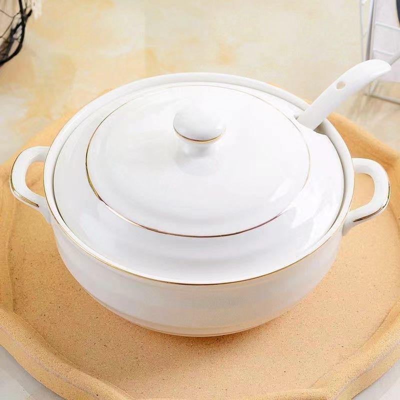 Ceramic Soup Pot Nordic Phnom Penh White Round 1.4L Large Bowl with Lid Cooking Utensils Household Kitchen Supplies Tableware