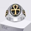 Anelli Croce Ankh Vnox da Uomo, Larghezza 14mm Acciaio Inossidabile Gioielli Punk Gotici Anello Statement Vintage Amuleto Religioso Anello Sigillo