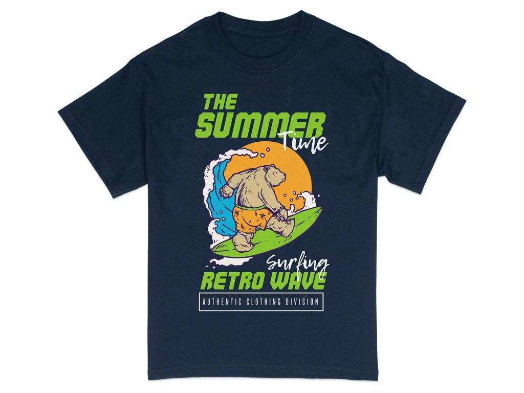 Retro Wave Summer Bear TShirt Unisex Beach Surfing Tee Vintage Style Graphic Print Shirt Comfortable and Soft Breathable Tee