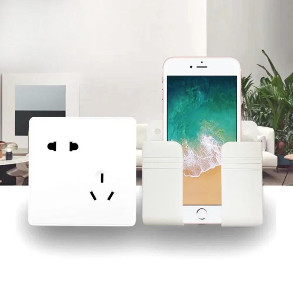 Wall Mounted Phone Holder IPhone Punch Free Wall Mobile Phone Charging Stand Lazy Sticky Remote Control Storage Box Bracket