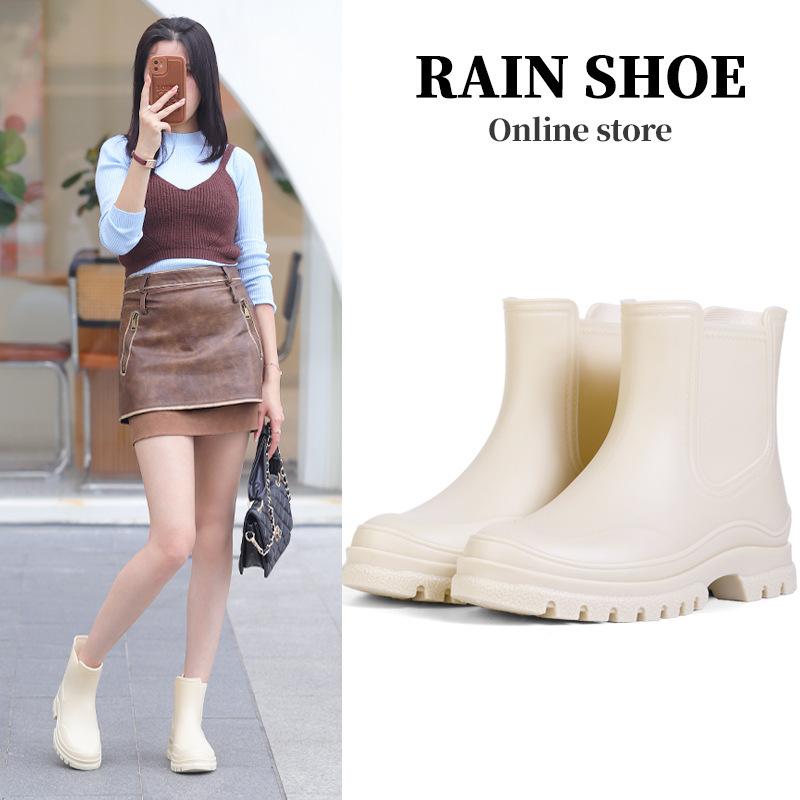 Rain Shoes Women's New Fashionable Versatile British Women's Waterproof Rain Boots Outdoor Non-slip Thick-soled Heightening Water Shoes