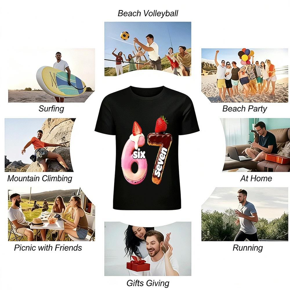 Fun Number 67 Food Print Casual Short Sleeve T-Shirt For Adults Kids Pure Cotton T-shirt