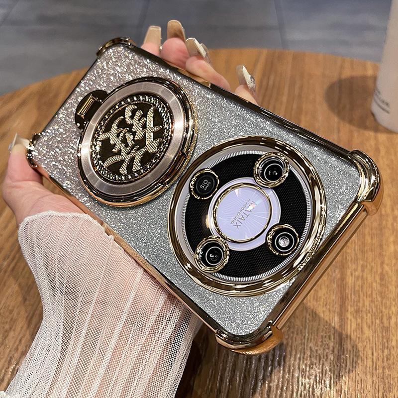 Applicable to Honor X70 mobile phone case rotating + bracket with lens film Honor X60Pro anti-drop soft case protective case