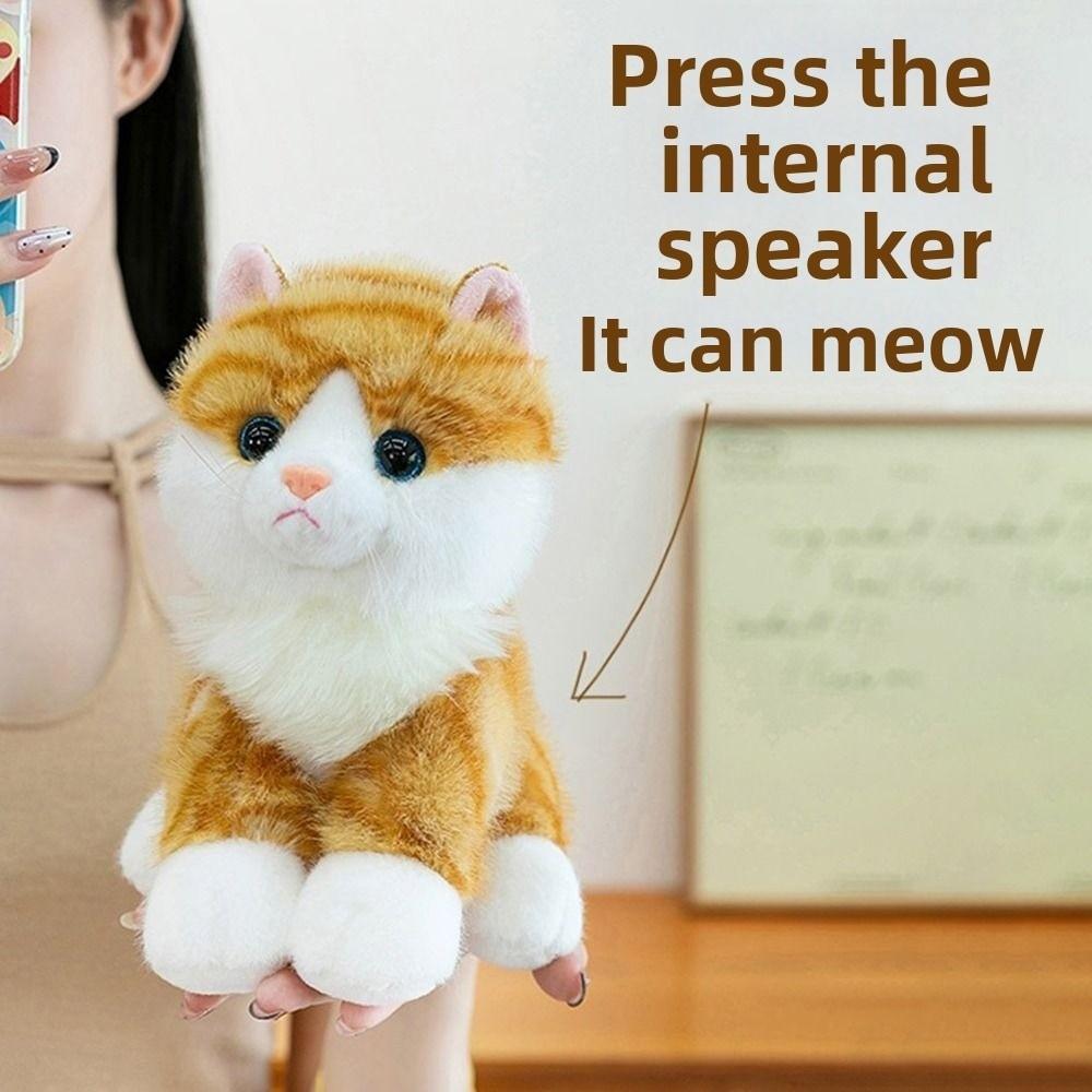 Cotton Realistic Stuffed Cat Doll Meow Sound Effect Simulated Cat Plushie  Home Decoration