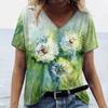 Women Short Sleeves V-Neck T-Shirt Oversized Beautiful Clothing Loose T Shirt Clothing Woman Flowers Print Top Pullover Outdoor