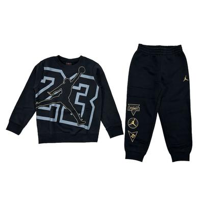 Casual Sports Suit Digital Print Pullover Long Sleeve Top Versatile Cuffed Pants Kids Suit Black HQ8596-010