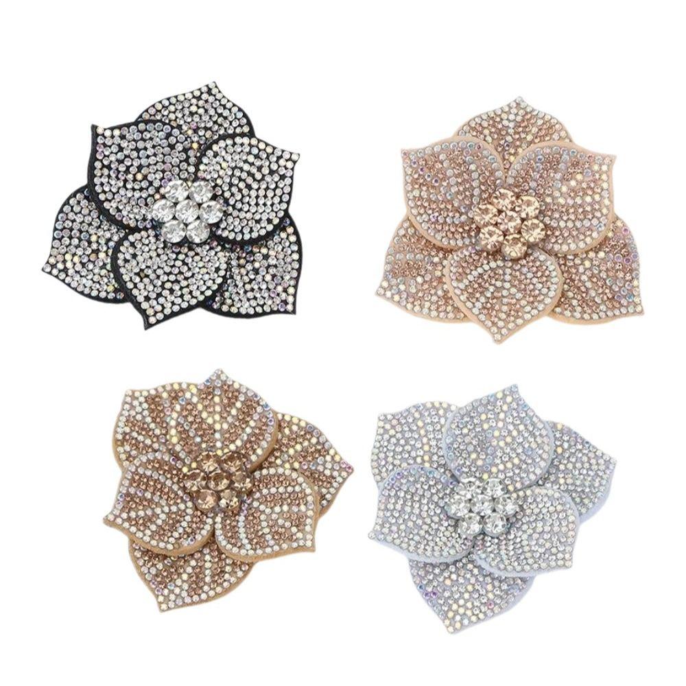 DIY Craft Rhinestone Flower Patches 3D Sew-On Applique  Headband Accessories Fabrics