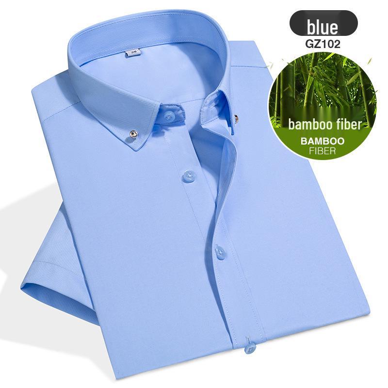 Korean Style Men's Bamboo Fiber Stretch Non-Iron Solid Color Short-Sleeve Business Shirt