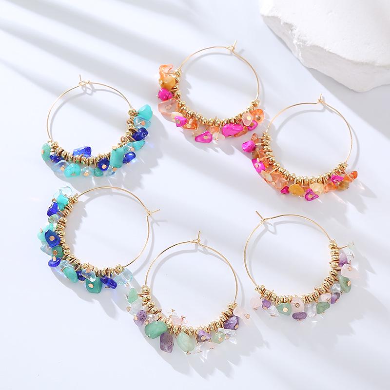 Bohemian Geometric Resin Hoop Earrings for Women - Holiday Style with Irregular Stone Design