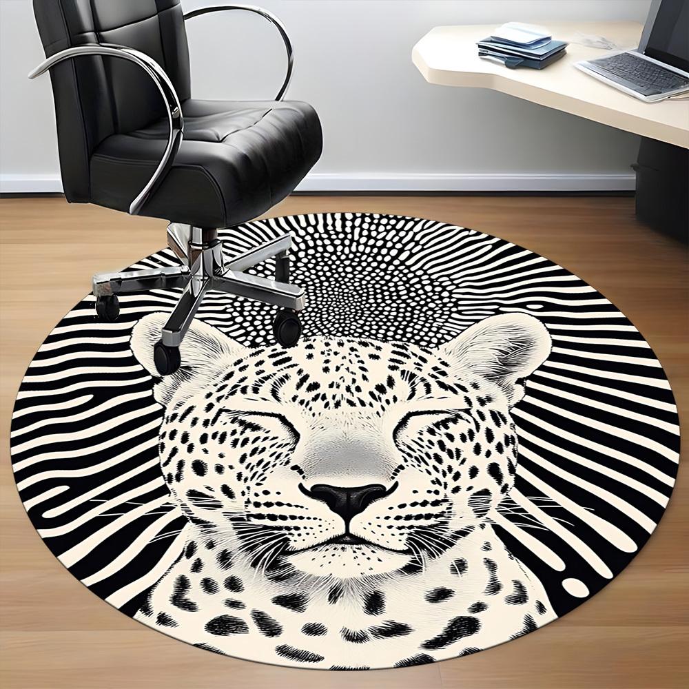 1pc Leopard Print Office Round Area Rug, Indoor Mat Suitable For Office, Under Office Chairs Bedroom Living Room Home Decor, Room Deco