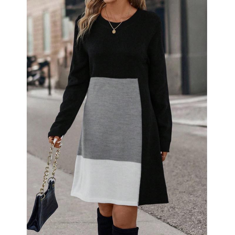 Women Dresses 2025 Autumn Winter Long Sleeve O-Neck Black Women Dress J898