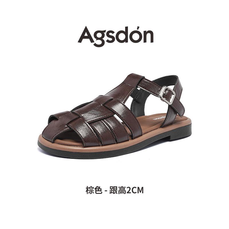 

Августин римские сандалии женские 2025 новая летняя верхняя одежда Баотоу плетеная из свиной кожи повседневная одинарная обувь с юбкой 40