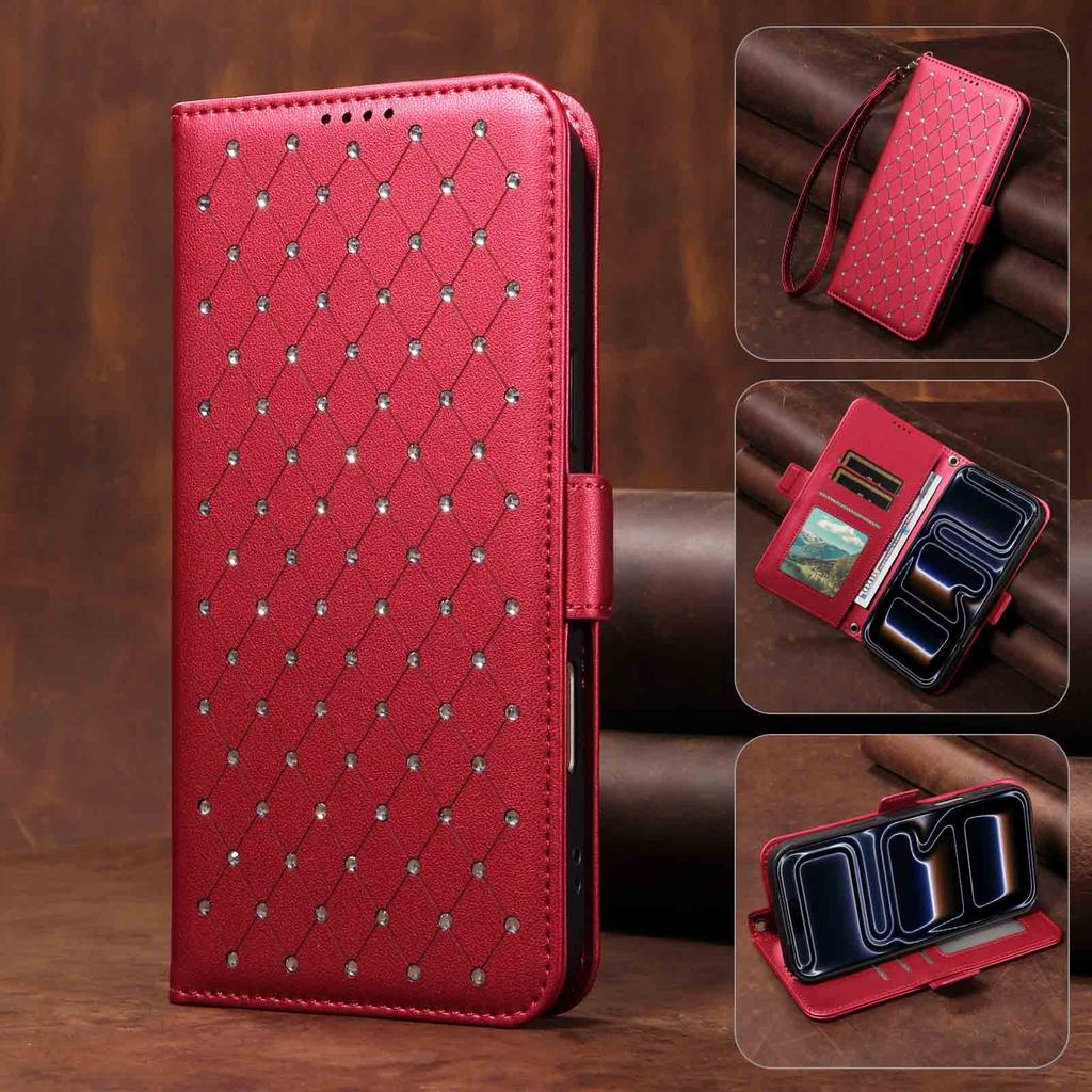 Applicable To Samsung S26 Leather Case A56 Xiaoxiangfeng Diamond-encrusted Card Wallet Oblique Span Protective Case A55 Gypsy Portable