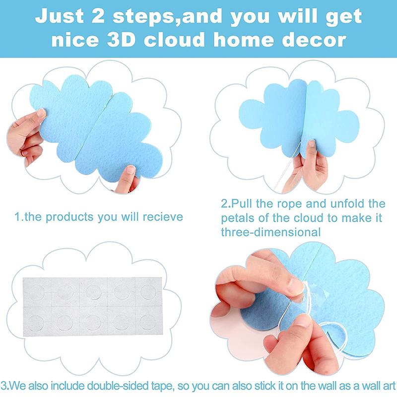 16 Pcs 3D Cloud Decorations White Hanging Clouds For Ceiling Cloud Party Decorations Cloud Ornaments Hanging Ceiling Decoration