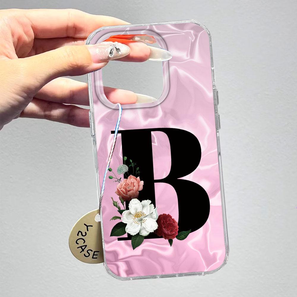 A-Z Black Letter Peony Flower Shockproof Phone Case For Samsung Galaxy A07 A17 A06 A16 A26 A36 A56 A12 A22 Shell Couple Cover