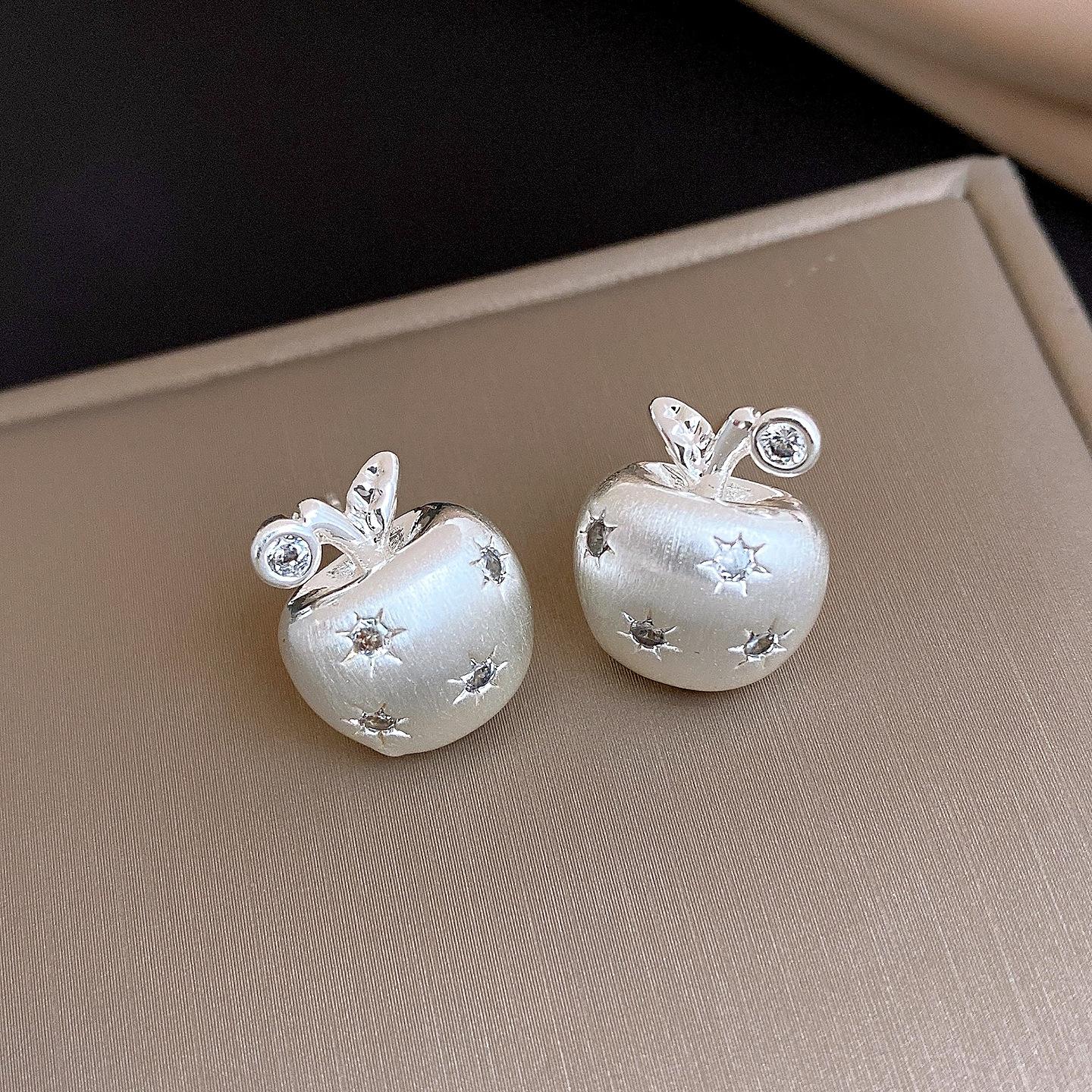

18k real gold electroplated zircon brushed geometric apple earrings stud earrings simple necklace women