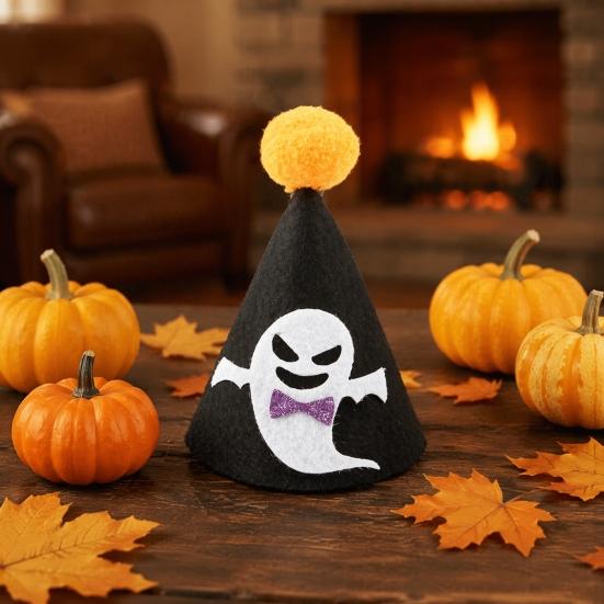 Halloween Pet Accessories Pointed Hat, Cute Ghost Witch Pumpkin Cat Pom-pom Hat for Cats And Small Dogs Holiday Party Accessory Lightweight