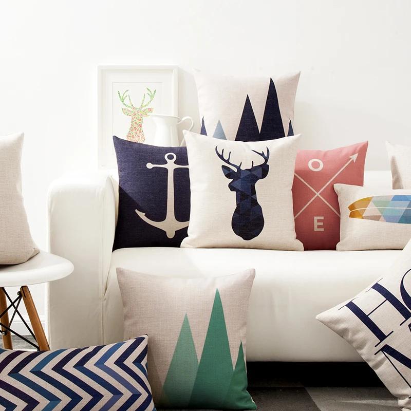 Decorative Throw Pillows Case Geometric Colorful Animals Deer Nordic Style Cotton Linen Couch Cushion Cover For Sofa Home Decor