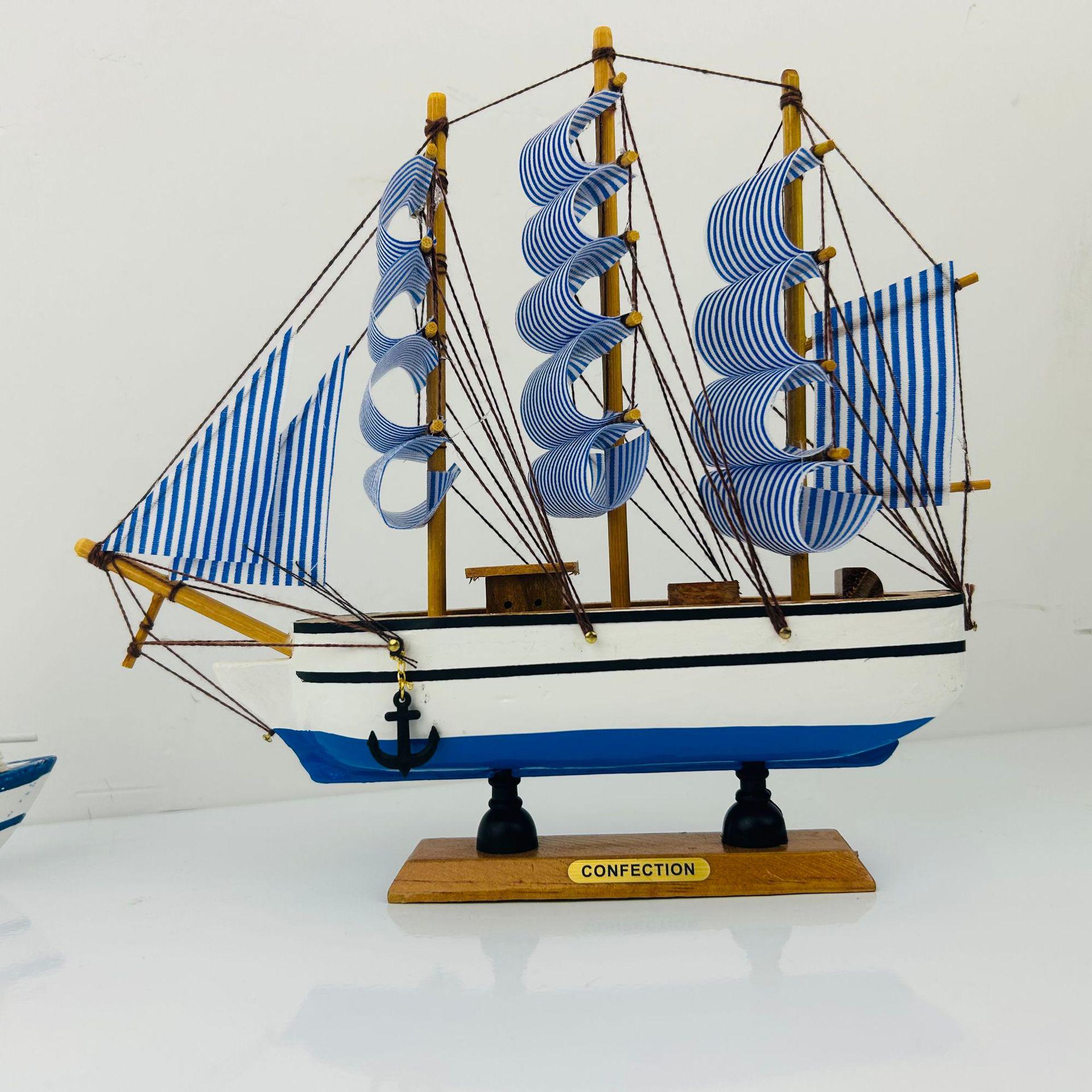 

24cm Wooden Sailboat Model Mediterranean Decor