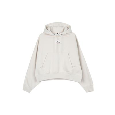 Solid Color Logo Print Drawstring Hooded Sweatshirt Women Tops Off-White DQ5808-104