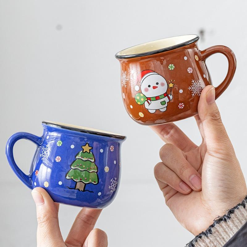 Ceramic Christmas Mug Cartoon Snowman Christmas Tree Mousse Cup Coffee Cup Home Baking Dessert Breakfast Milk Mug for Xmas Gift