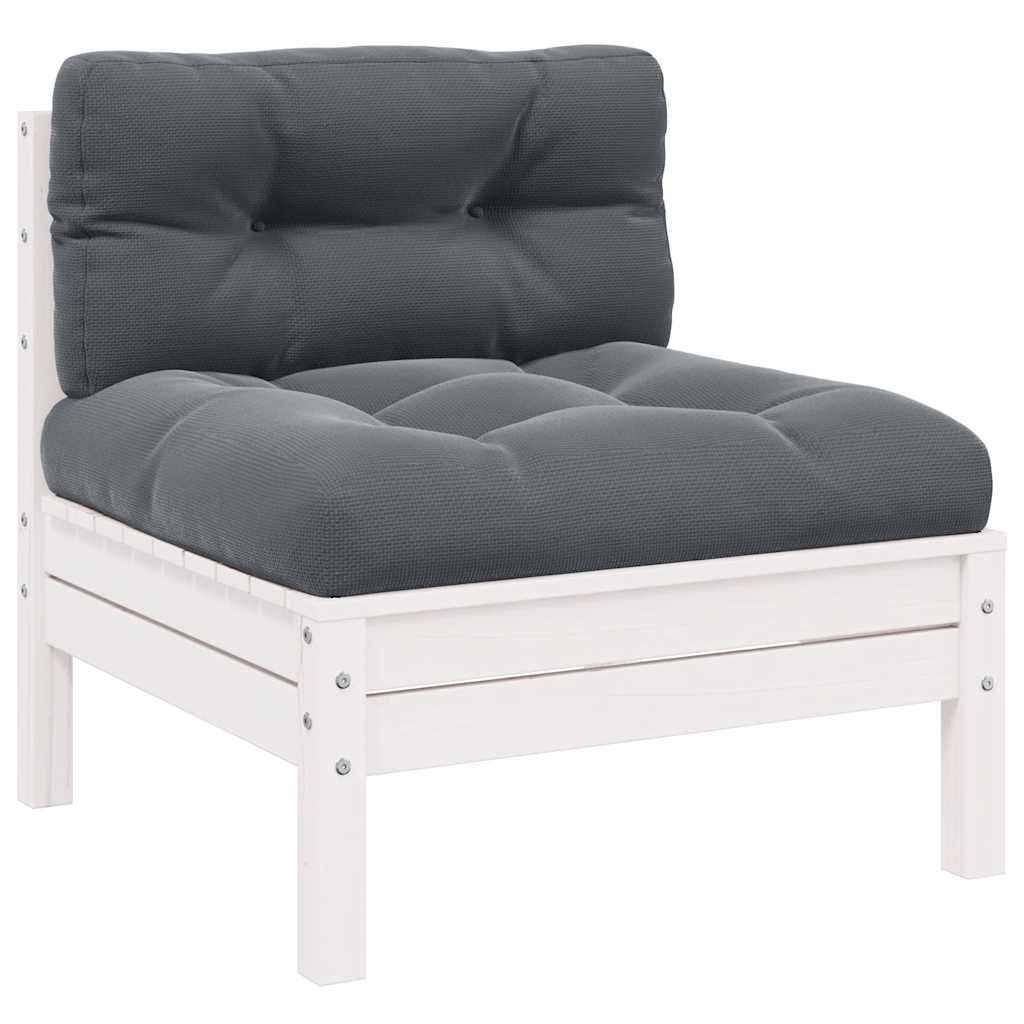 vidaXL Garten-Mittelsofa mit Kissen Weiß Massivholz Kiefer