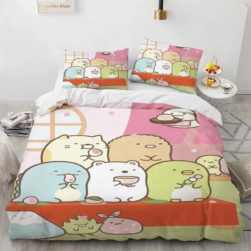 Japansk Tecknad Sumikko Gurashi Anime Sängkläder Set Kawaii Söt Sumikkogurashis Påslakan Täcke Örngott Queen King