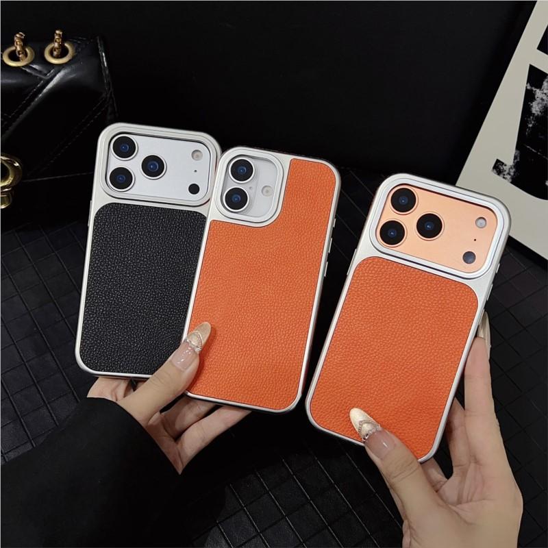Premium Ltchi PU Leather Phone Case for iPhone 17 Air 16 15 14 Plus 13 Pro Max  Matte Plating Bumper Soft Business Cover