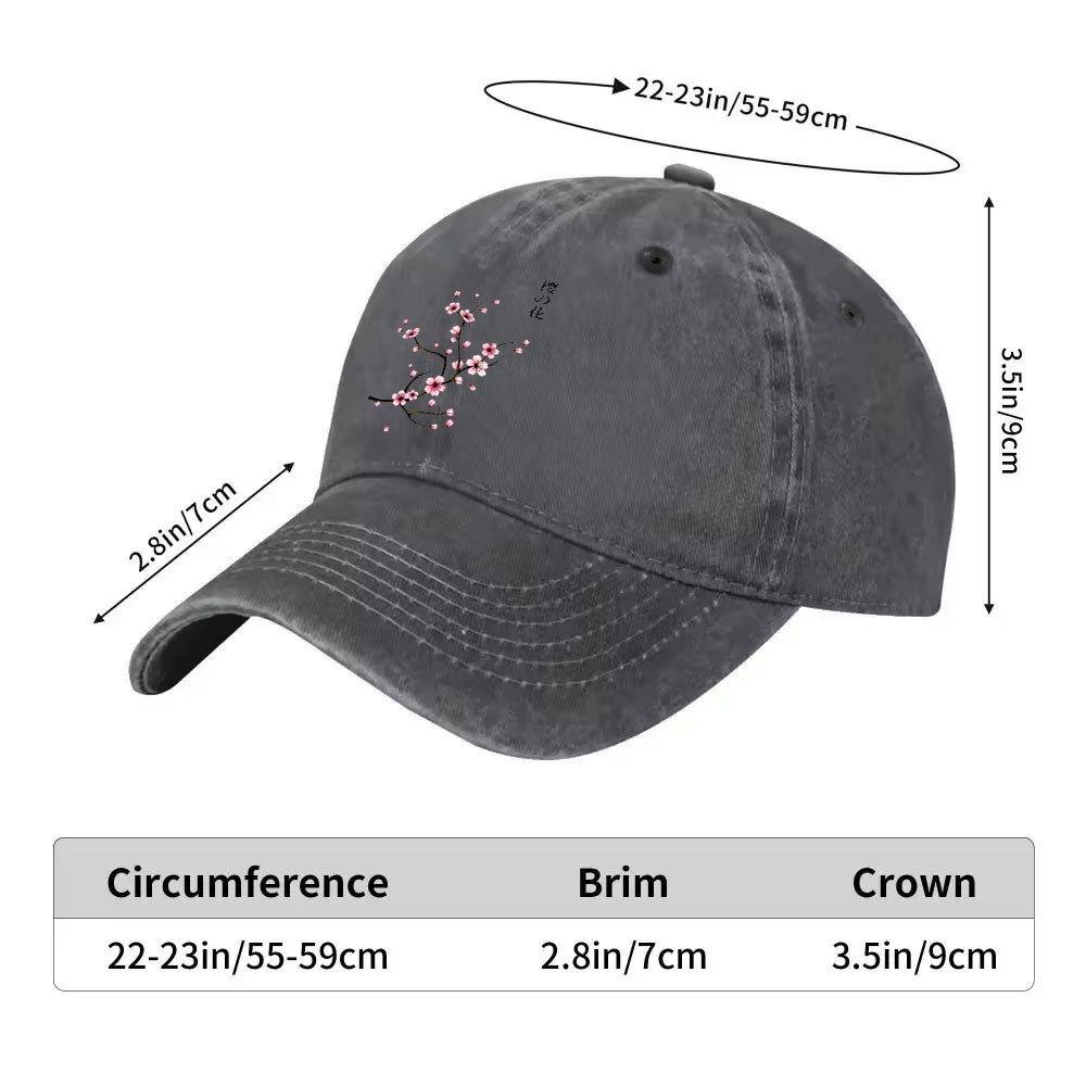 Cherry Blossom Baseball Cap Washed Denim Street Fashion Adjustable Hat for Unisex Adults