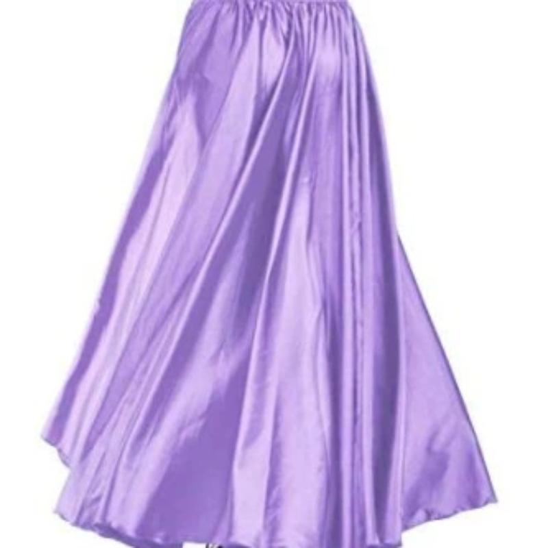 

Блискуча атласна довга іспанська спідниця для свінгових танців, спідниця для танцю живота, сонячна спідниця One Size світло-фіолетового кольору