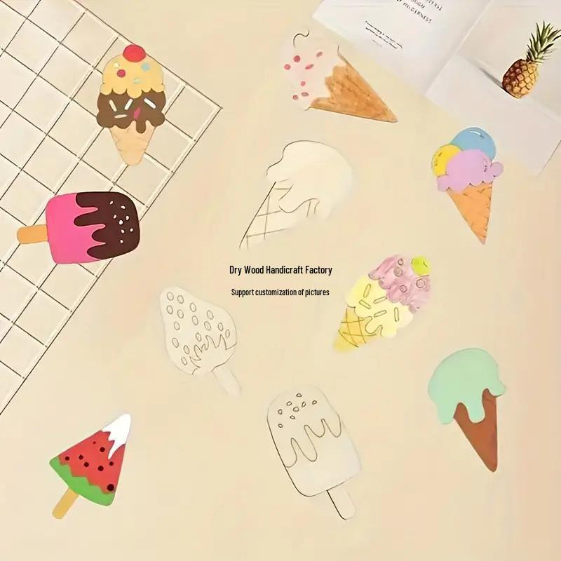 DIY Wooden Ice Cream Craft Kit for Kids: Unfinished Graffiti Painting Board with Accessories