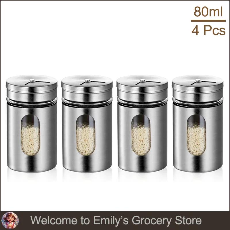 Stainless Steel Spice Shaker Seasoning Cans Rotate Camping Barbecue Jars Spice Storage Box Salt Sugar Pepper Storage Bottle