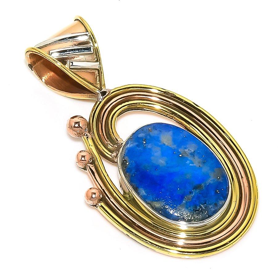 

Natural Lapis Lazuli TwoTone 925 Solid Sterling Silver Gift Pendant 1.50 w9L76