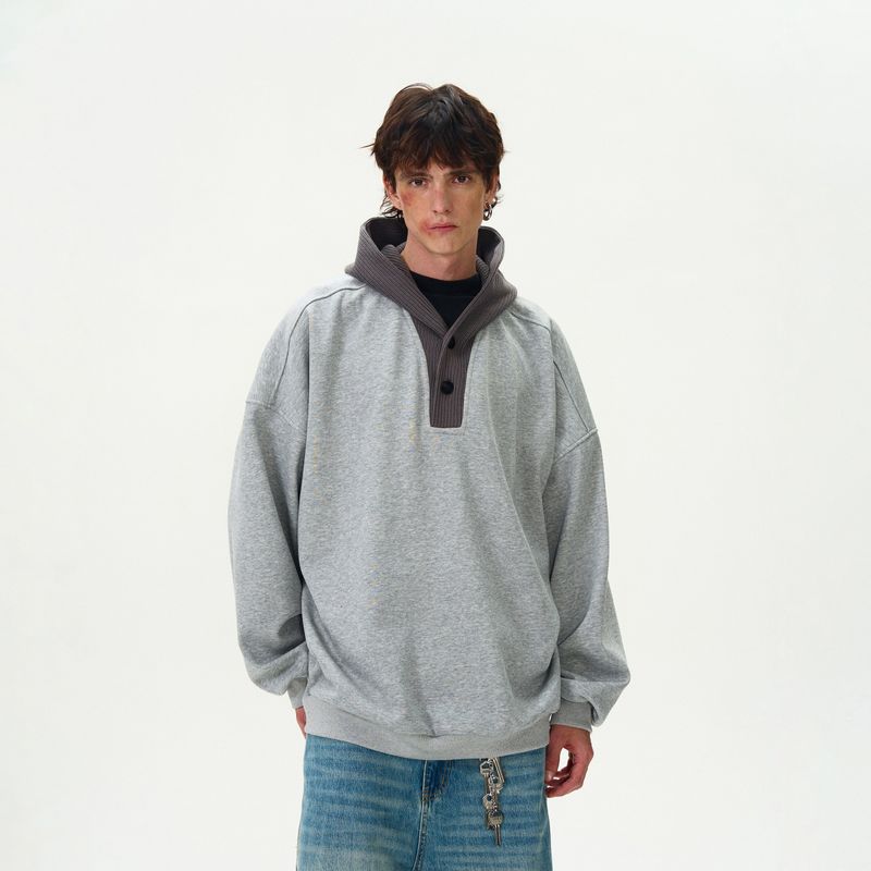 Madwitch Autumn and Winter Wool Splicing Oversized Hooded Sweatshirt for Men and Women, Loose Casual Niche Design Trendy Jacket