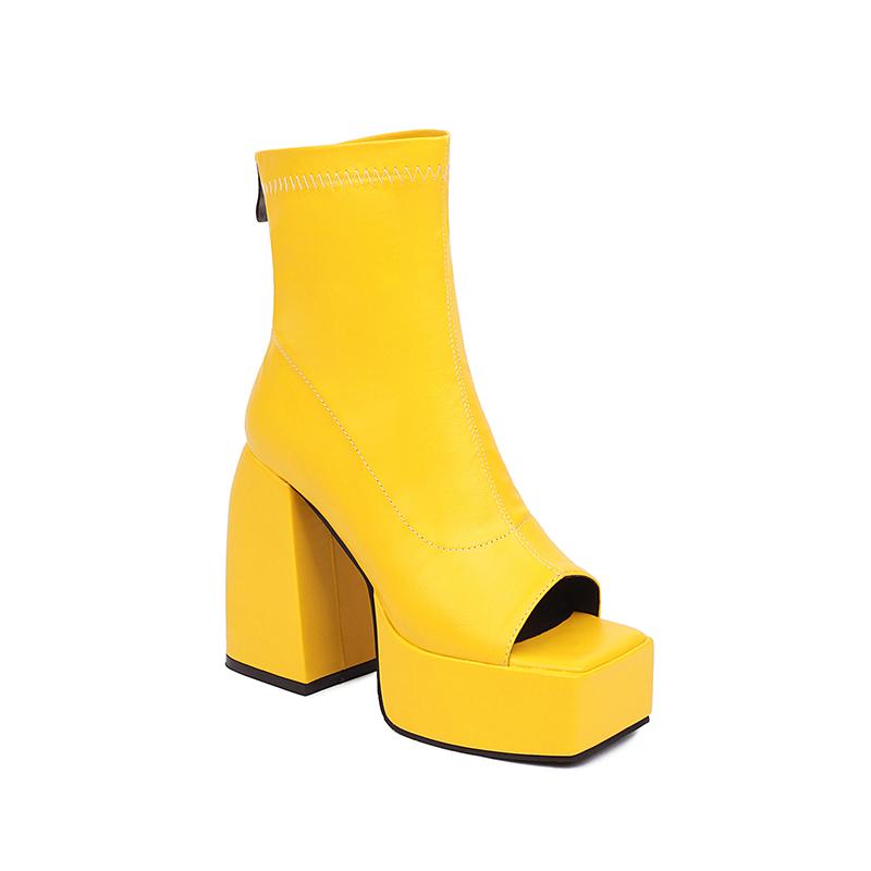

Супер Высокий Профиль Толстый Каблук Материал из Микрофибры Дышащие Летние Полусапоги Квадратный Носок Водонепроницаемая Платформа Туфли с Открытым Носком 39 жёлтый