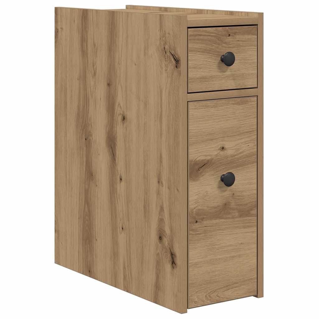 Narrow Bathroom Cabinet with Casters Artisan Oak Wood Based Material
