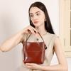 Retro-style Small Bucket Bag Made of Cowhide and Genuine Leather Shoulder Bag
